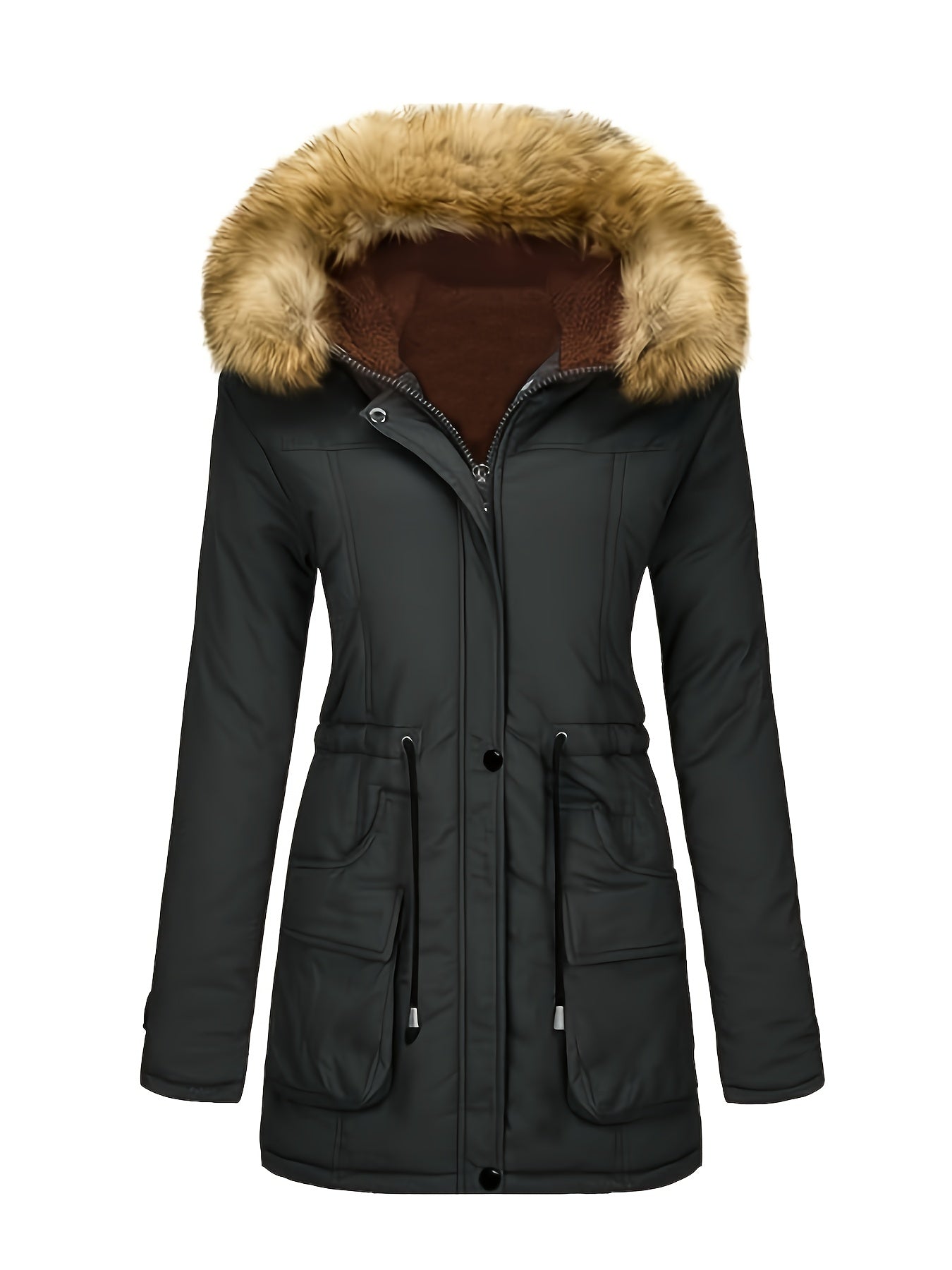 WW | Women's Fleece Parka Winter Jacket with Vegan Fur Hood - Perfect for Outdoor Activities