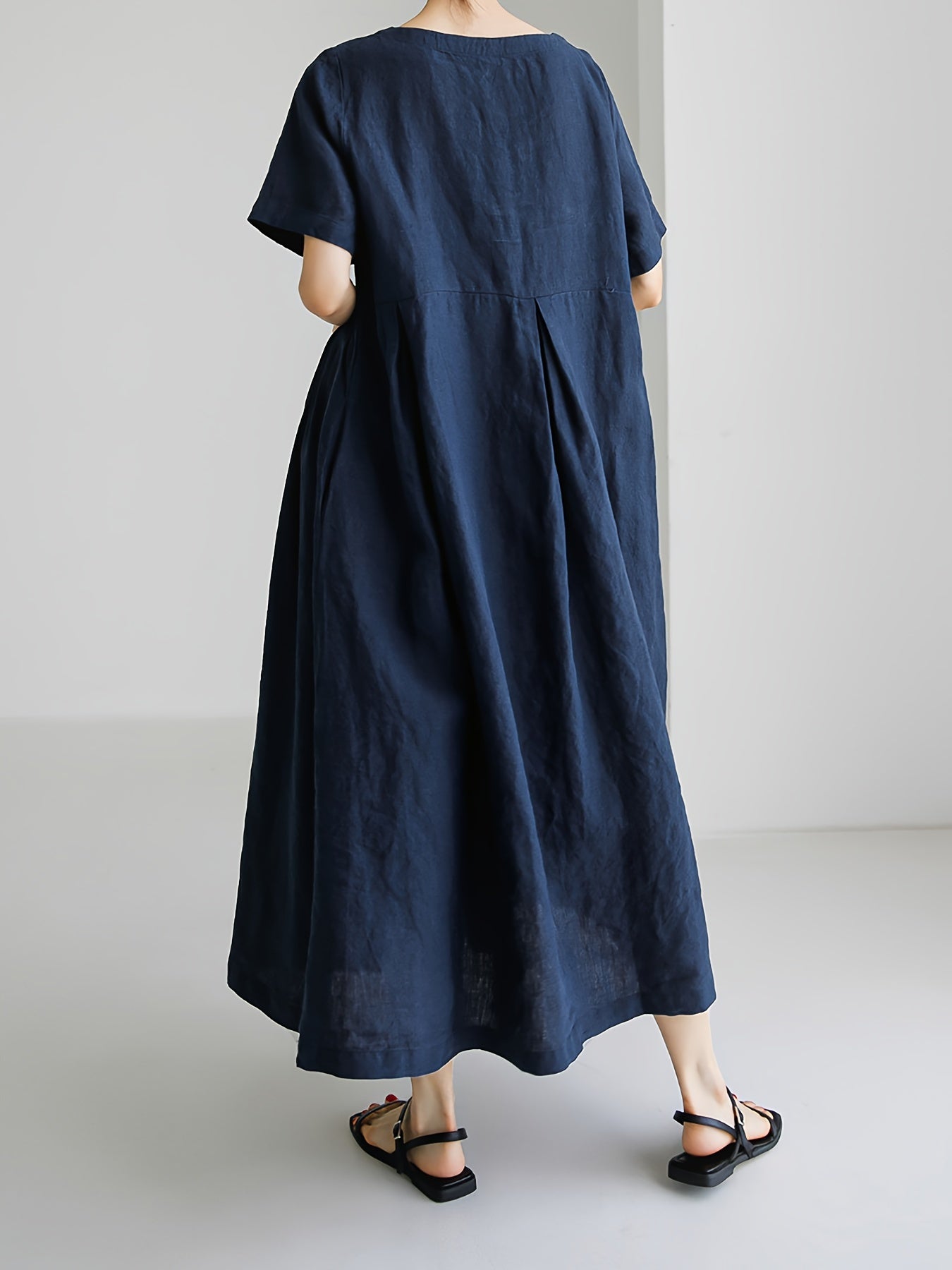 WW | Damen Einfarbiges Leinenkleid Kleid