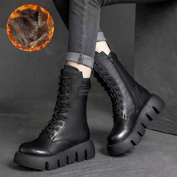WW | Leder Stiefeletten mit Plateau und Reißverschluss für Damen - Ideal für Alltag