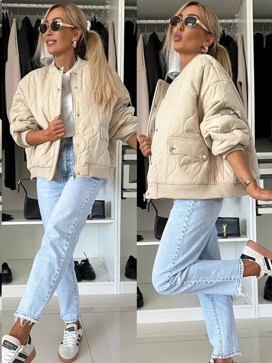 WW | Steppjacke Color Block Warme Pufferjacke Reverskragen & Taschen Ideal für Frühling/herbst