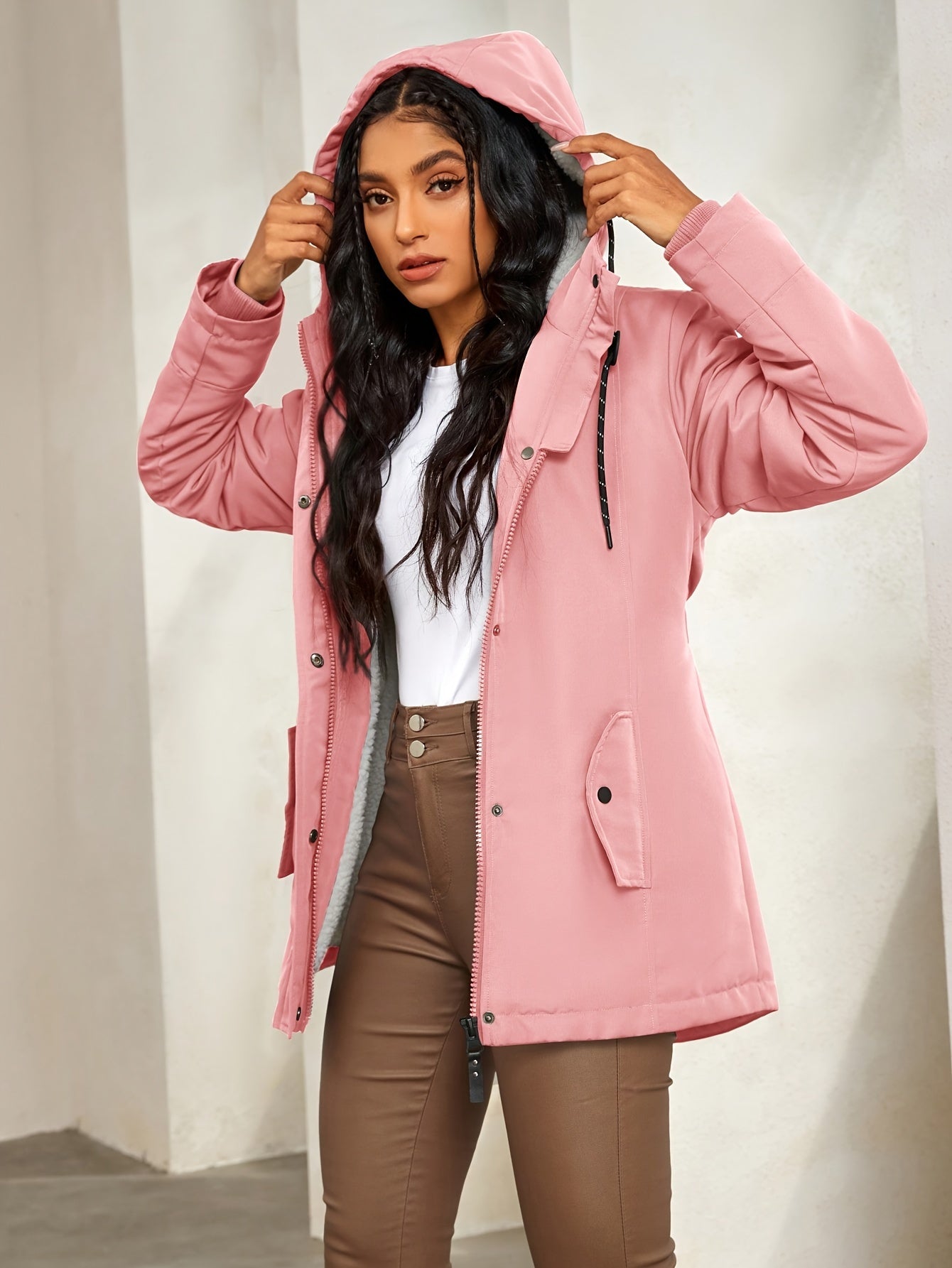 WW | Women's Casual Cosy Winter Jacket with Fleece Lining and Hood - Ideal for Autumn/Winter