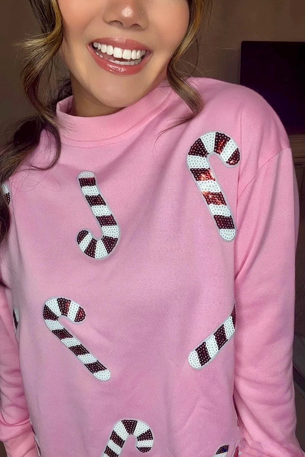WW | Weihnachts-Pailletten-Lässiger Rundhals Langarm-Sweatshirt