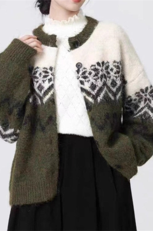 WW | Retro Nordic Weihnachten Schneeflocke Jacquard Strickjacke