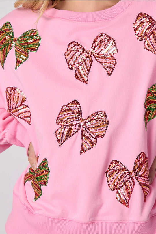 WW | Christmas Bow Sequin Loose Casual Long Sleeve Sweatshirt