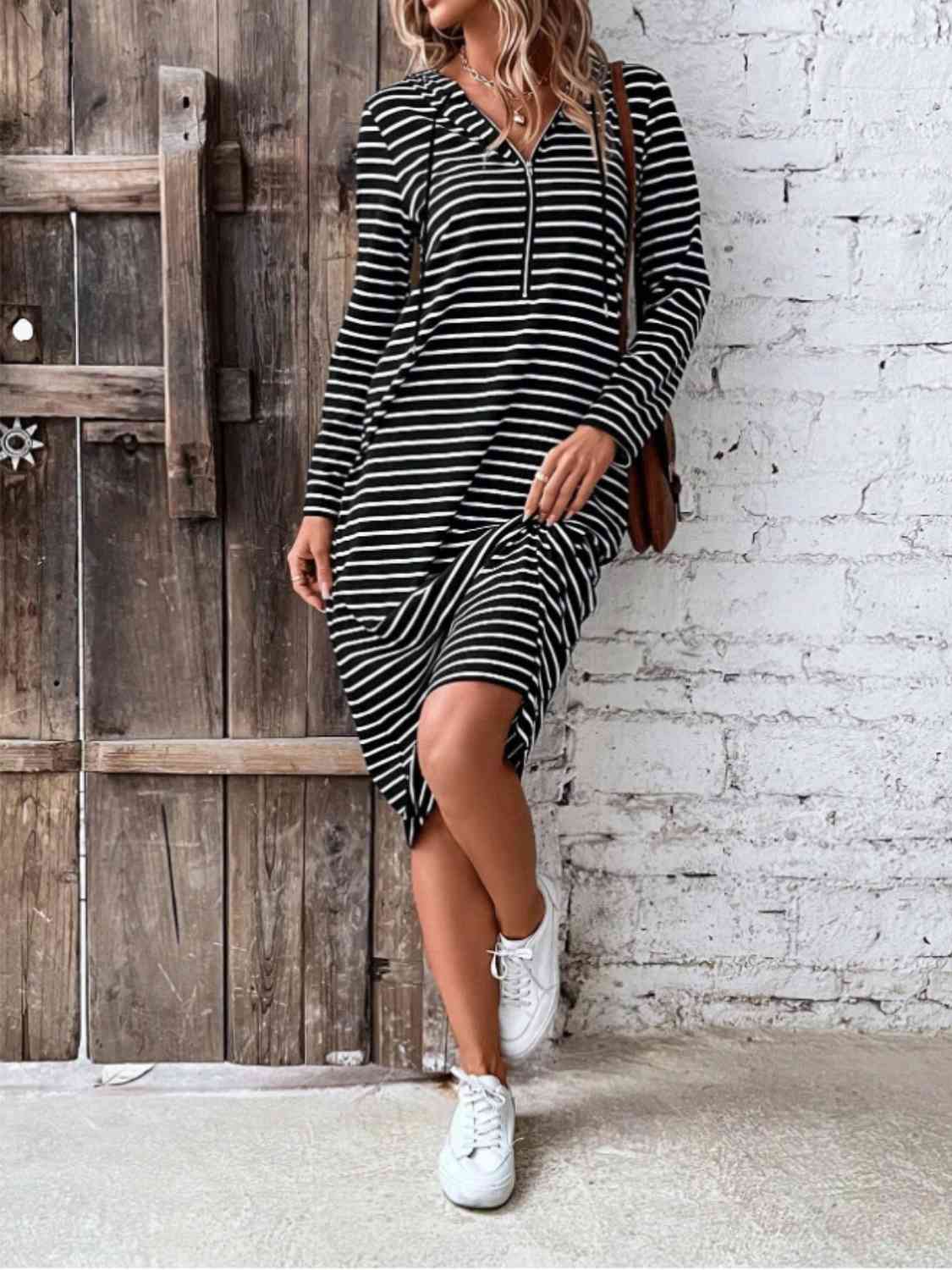 WW | Striped Zip-Front Hoodie Dress
