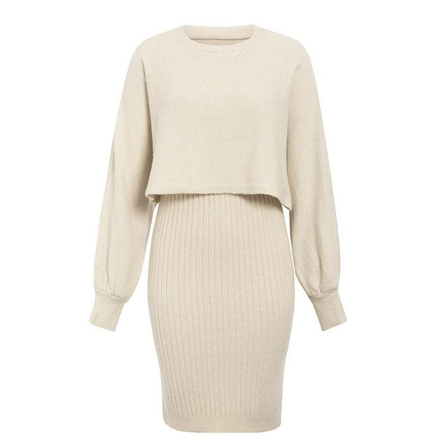 WW | teilige gestrickte Set - elegantes gestricktes ärmelloses Kleid mit Pullover für Herbst und Winter