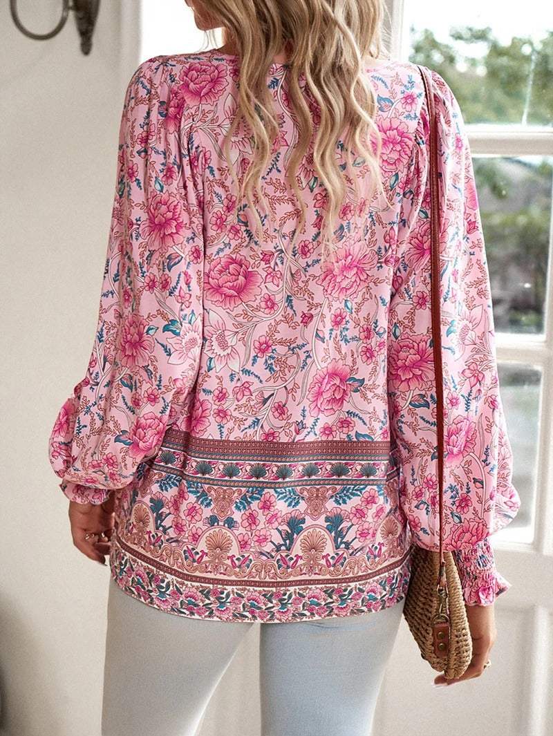 WW | Casual Printed V-Neck Long Sleeve Shirt for a Fashionable Look