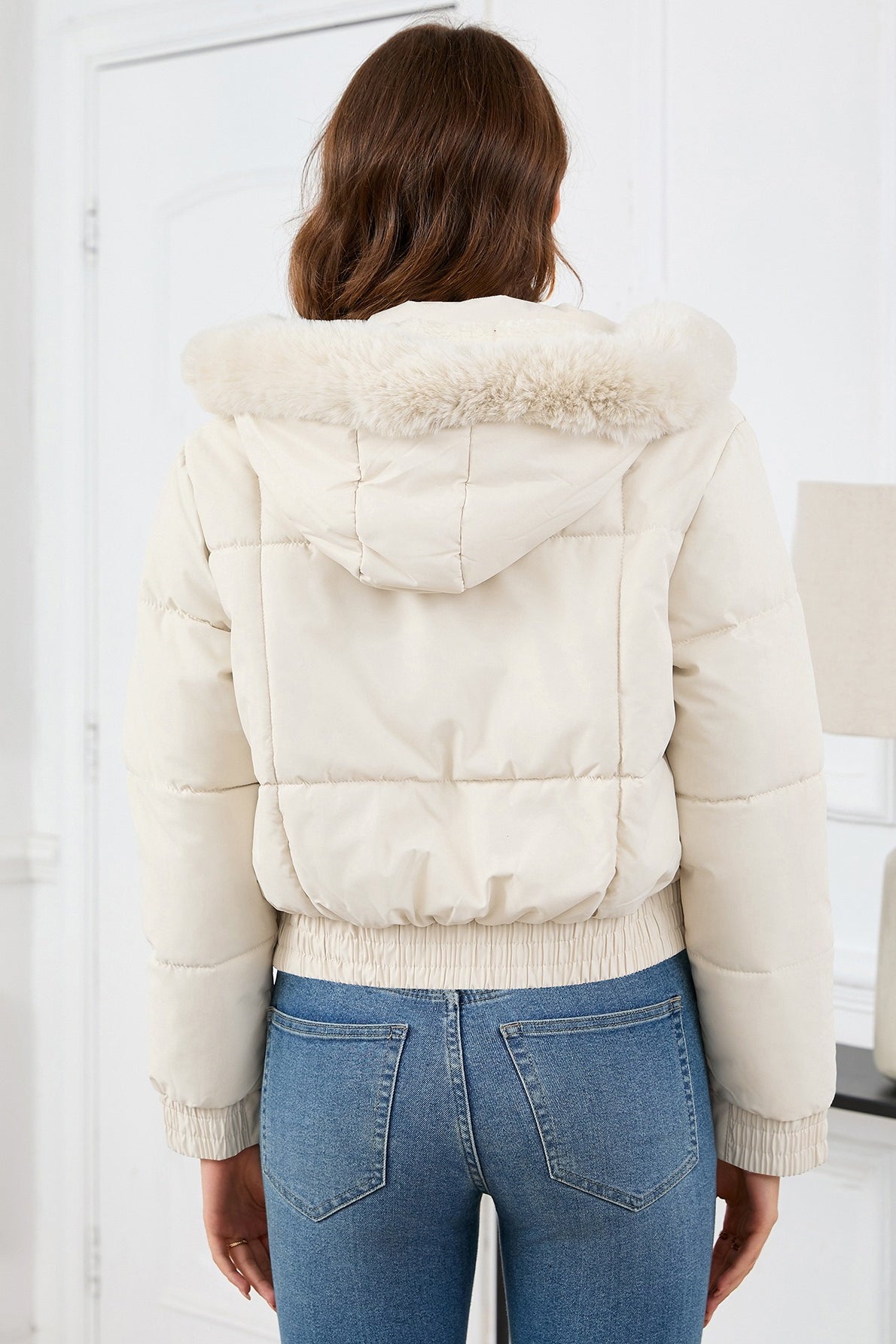 WW | Hohe Taille Kunstpelz Kapuze Pufferjacke