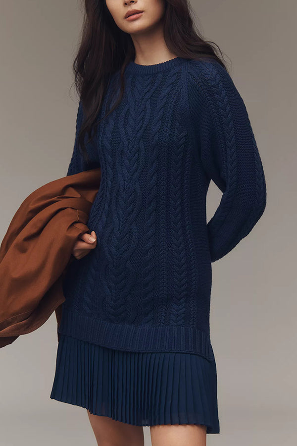 WW | Knit sweater dress with pleated chiffon hem