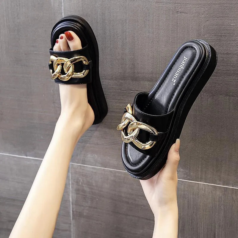 WW | Sandals women with platform and golden chain