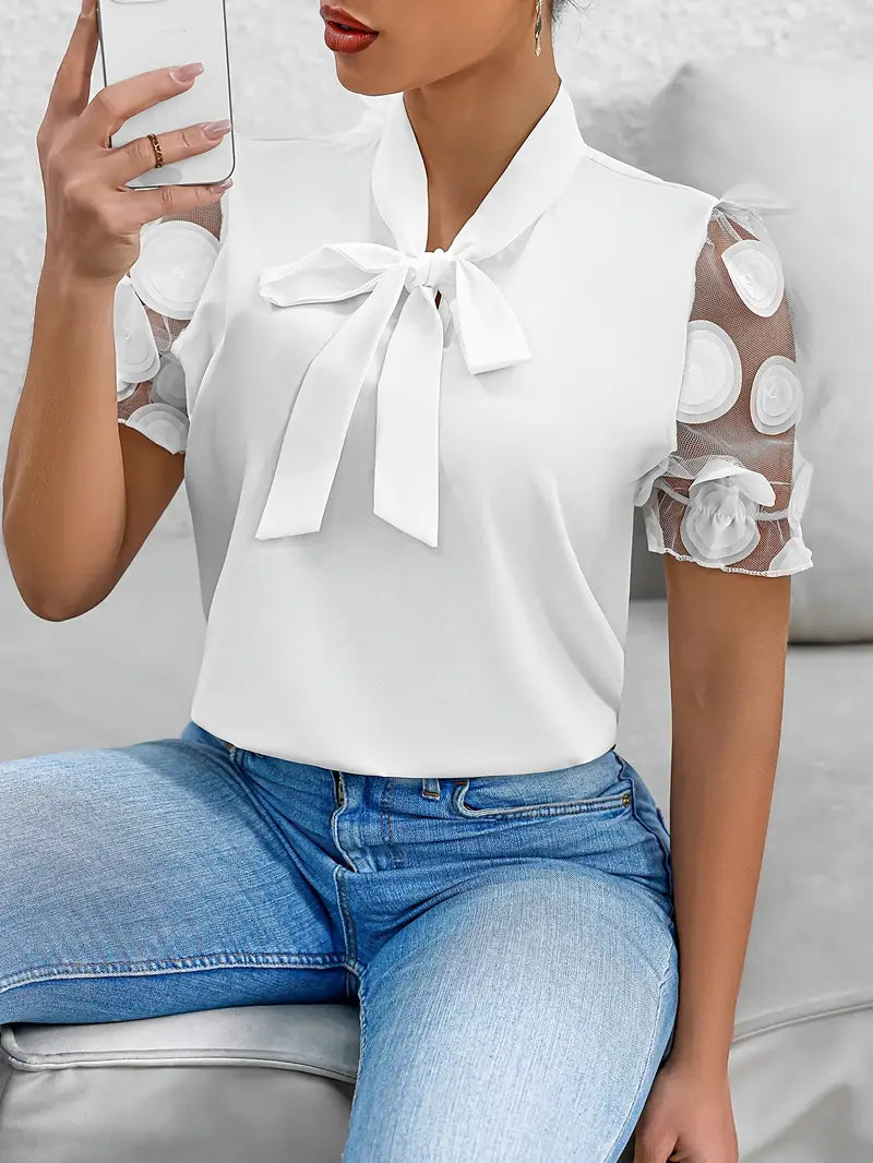 WW | Blouse with sheer puff sleeves