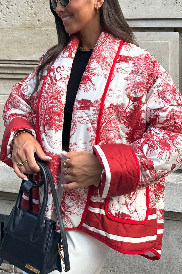 WW | Songs Porcelain Ink Printed Bag Quilted Cotton Kimono Jacket