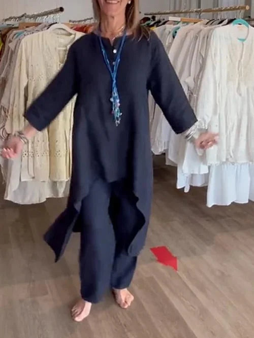 WW | Unifarbener Freizeitanzug Aus Leinen Für Damen