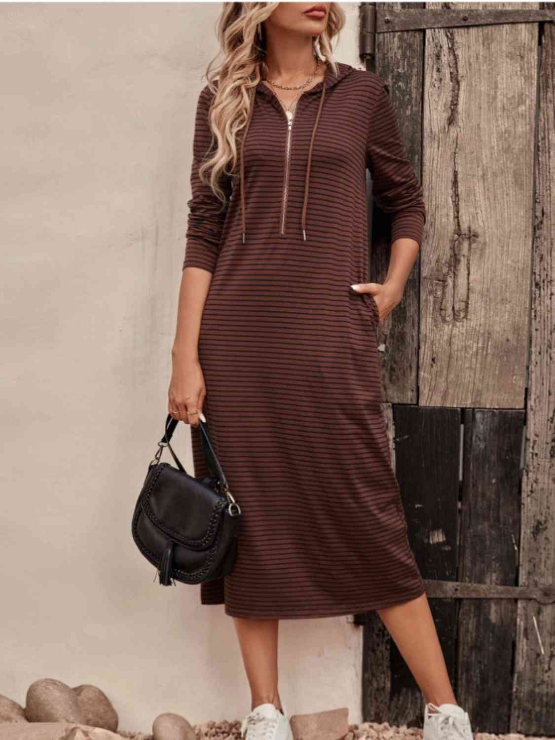WW | Striped Zip-Front Hoodie Dress