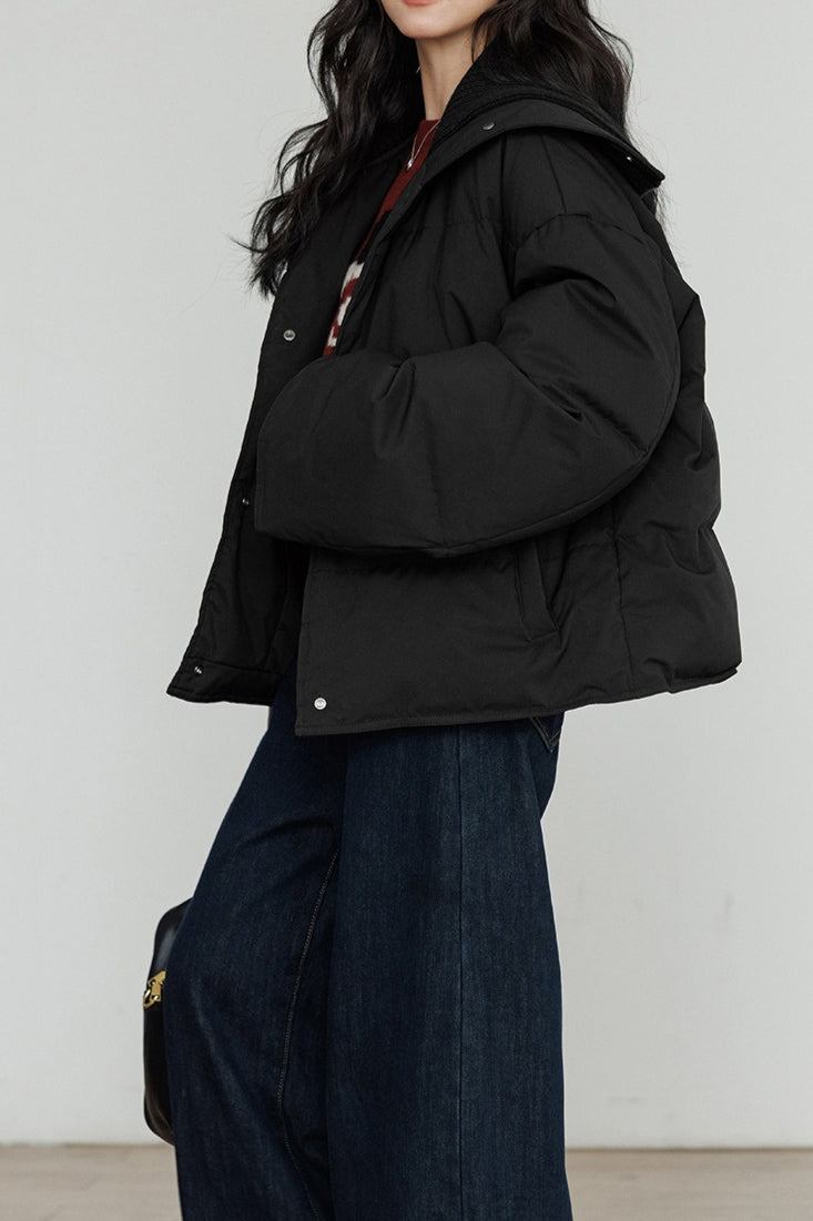 WW | Kragen Weißer Entendaunen-Pufferjacke