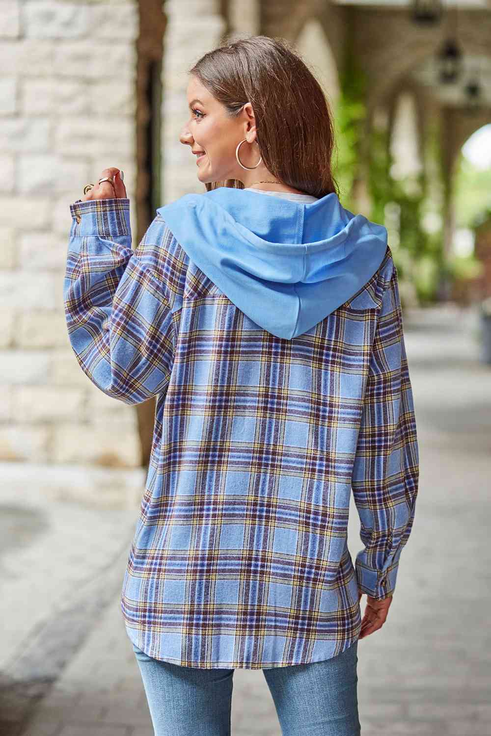 WW | Plaid Long-Sleeved Hooded Jacket