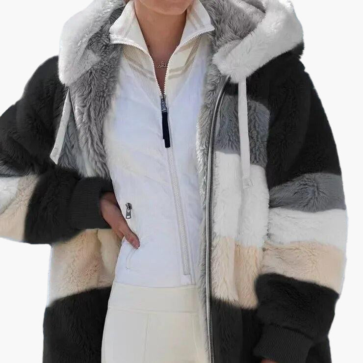 WW | Winter Hooded Jacket in Striped Design - Fashionable Leisure Jacket for Cold Days