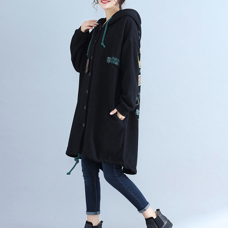 WW | Fashion Rücken Prints Baumwolle Trenchcoats Übergrößen Kapuzen Winter Outfits
