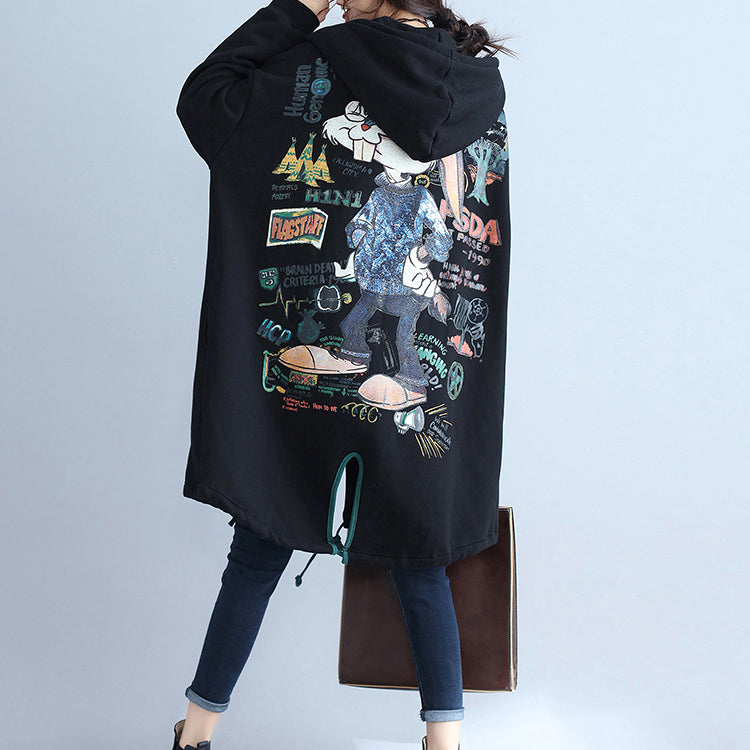 WW | Fashion Rücken Prints Baumwolle Trenchcoats Übergrößen Kapuzen Winter Outfits