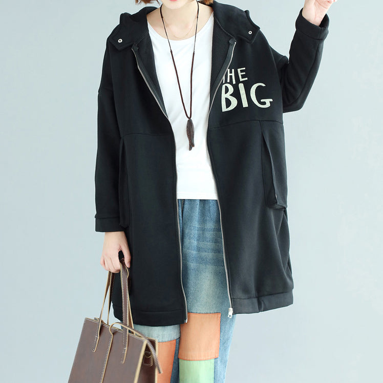 WW | Fashion Casual Cotton Print Coats Oversized Zipper Long Sleeve Hooded Trench Coat Winter Outfits