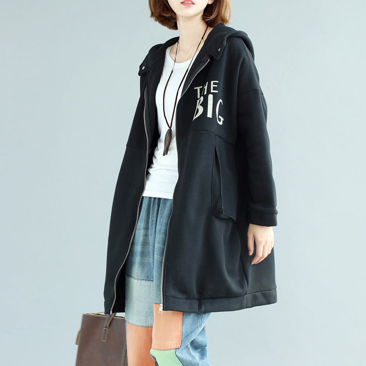 WW | Fashion Casual Cotton Print Coats Oversized Zipper Long Sleeve Hooded Trench Coat Winter Outfits