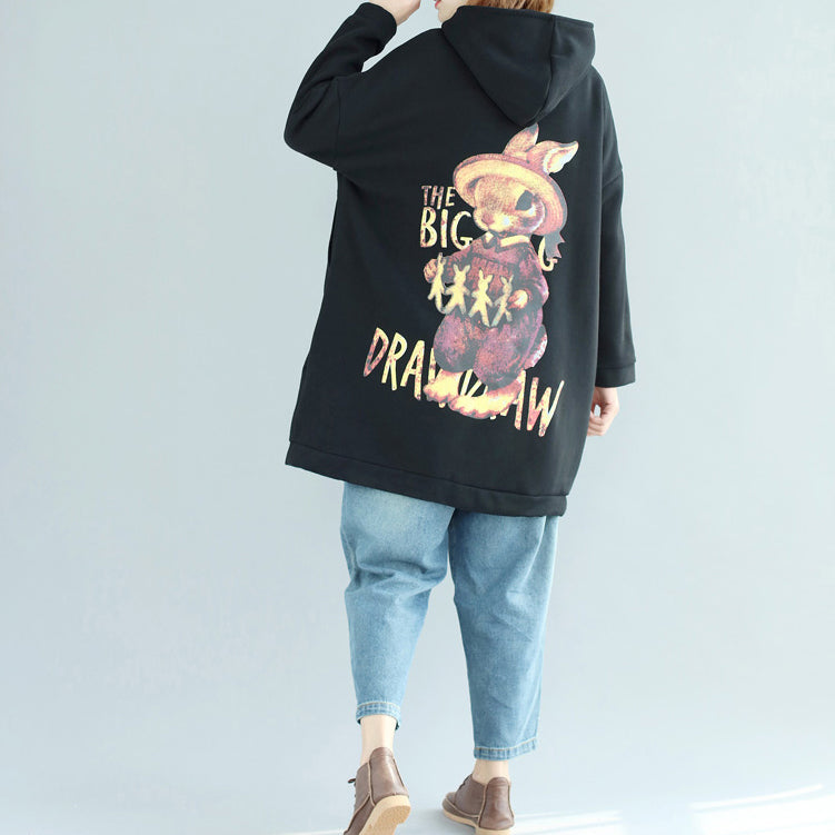 WW | Mode lässige Baumwolldruckmäntel oversized mit Reißverschluss langärmeliger Trenchcoat mit Kapuze Winteroutfits