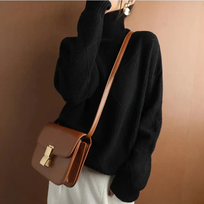 WW | European Style High Collar Diamond Sweater