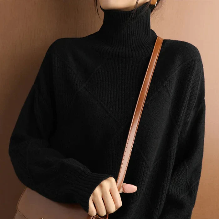 WW | European Style High Collar Diamond Sweater