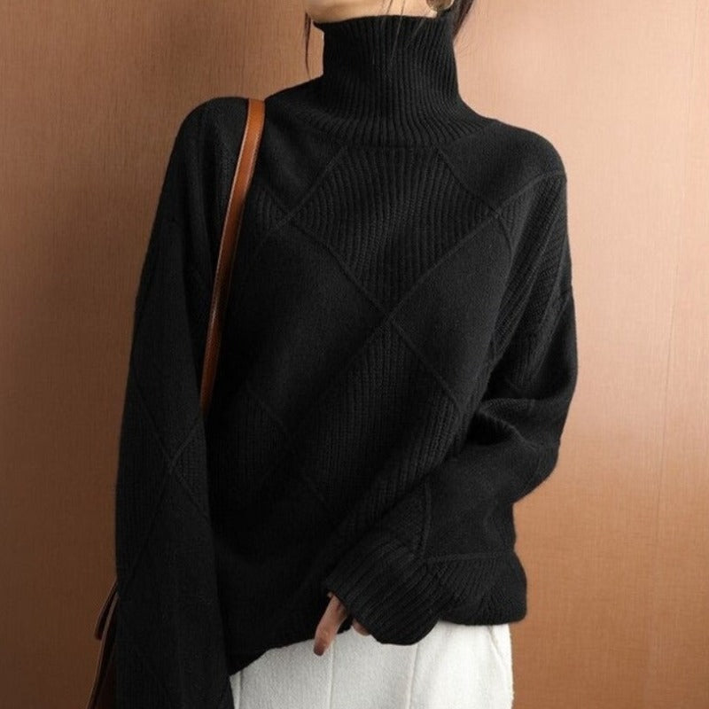 WW | Hoher Kragen Weiches Strickmaterial Mit Geometrischem Muster Lockere Passform