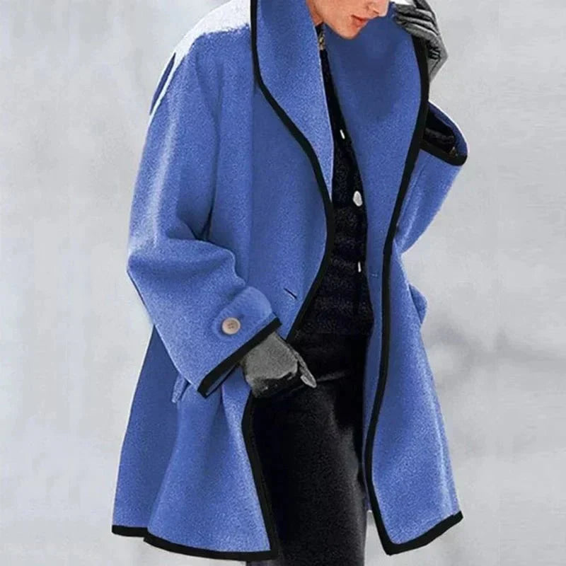 WW | Line Kontrastbesatz Mantel - Eleganter Minimalistischer Stil - Warme Oberbekleidung - Herbst- & Winteressenziell