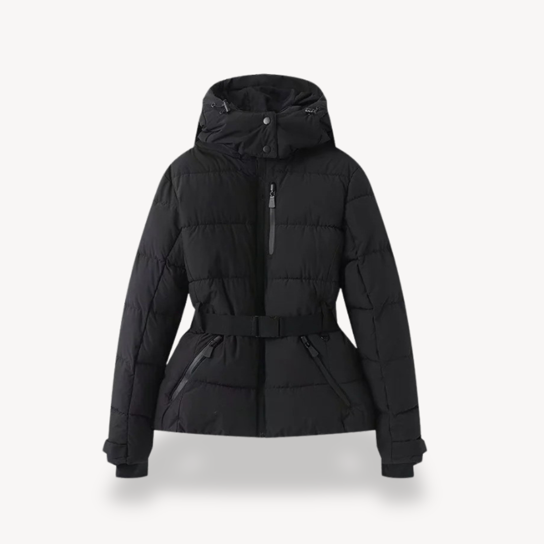 WW | Damen Gepolsterte Daunenjacke mit Kapuze und Gürtel Gemütlicher Stil