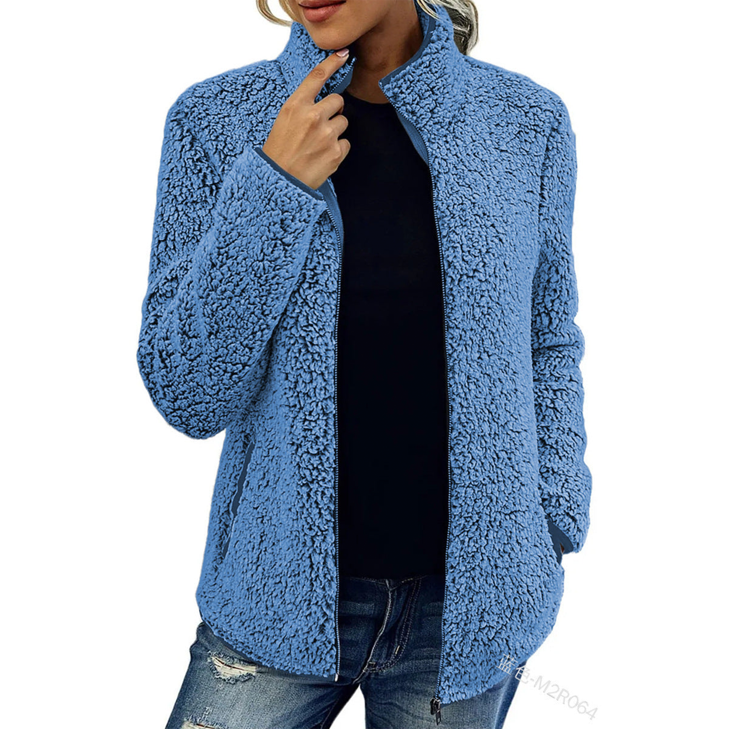 WW | Damen Fluffy Fleece Jacke Hoher Kragen