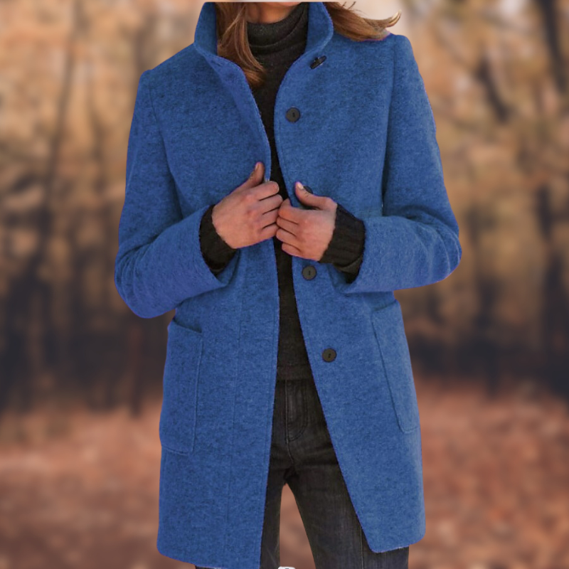 WW | Women's Coat – Wool Blend – Mid-Length Fitted – Button Closure with Pockets