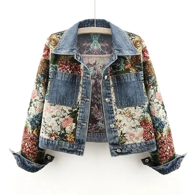 WW | Damen Blumen Denim Jacke