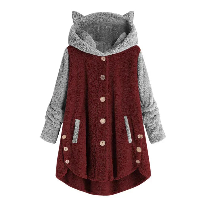 WW | women's fleece sweatshirt with cat ears and contrasting sleeves