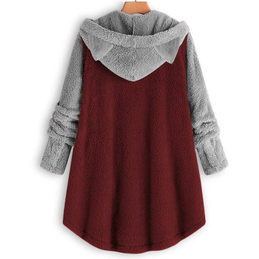 WW | damen-fleece-sweatshirt mit katzenohren und abgesetzten armeln