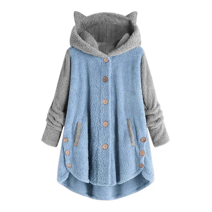 WW | women's fleece sweatshirt with cat ears and contrasting sleeves