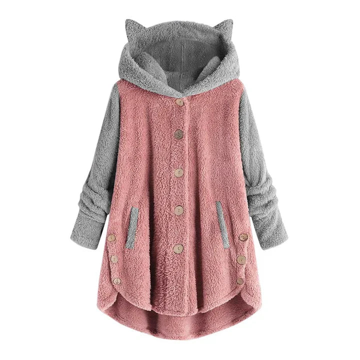 WW | women's fleece sweatshirt with cat ears and contrasting sleeves
