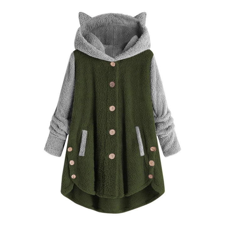 WW | women's fleece sweatshirt with cat ears and contrasting sleeves