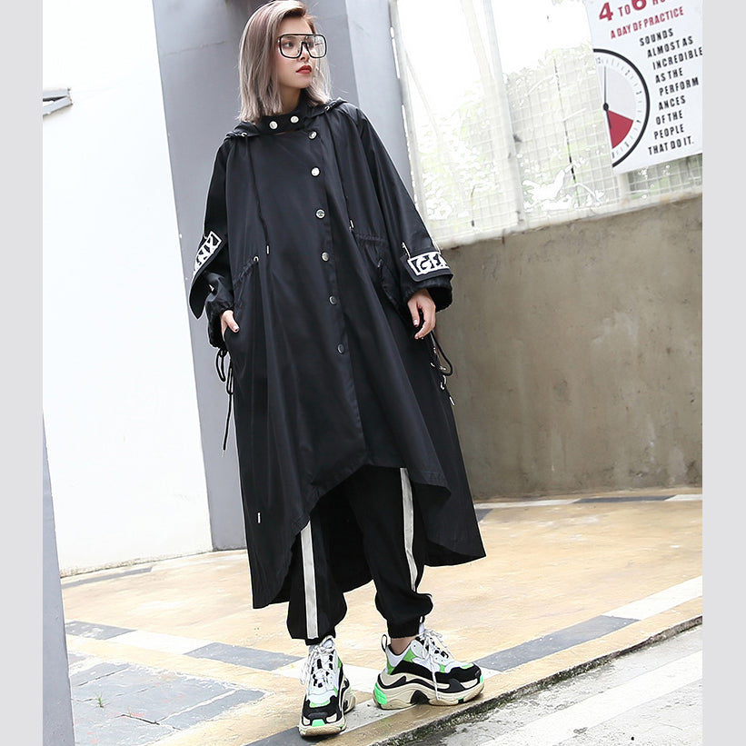 WW | Women's Oversize Black Hooded Coat Batwing Sleeve Asymmetrical Design Coats