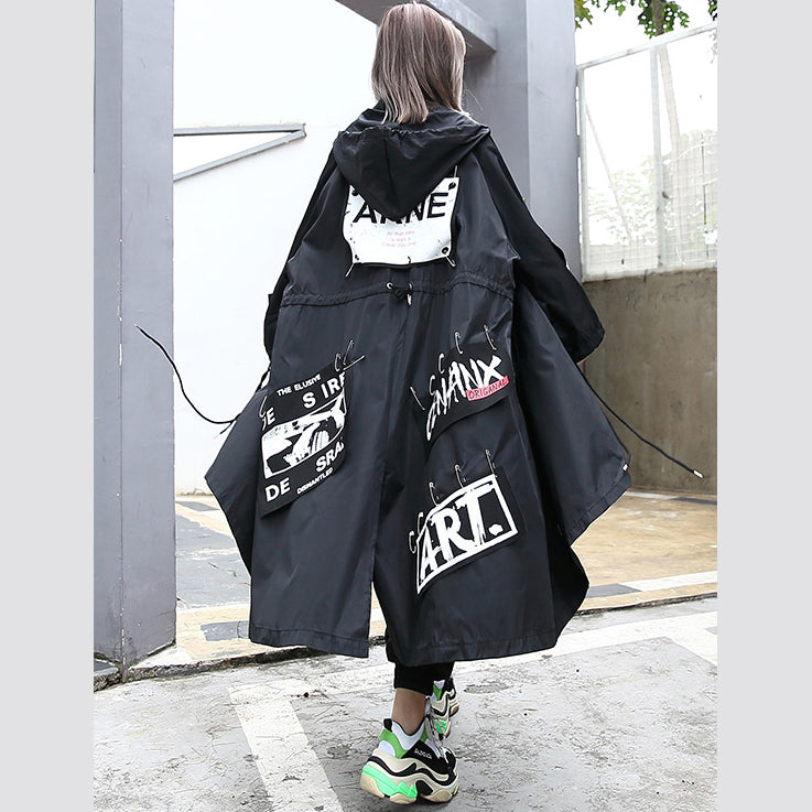 WW | Women's Oversize Black Hooded Coat Batwing Sleeve Asymmetrical Design Coats