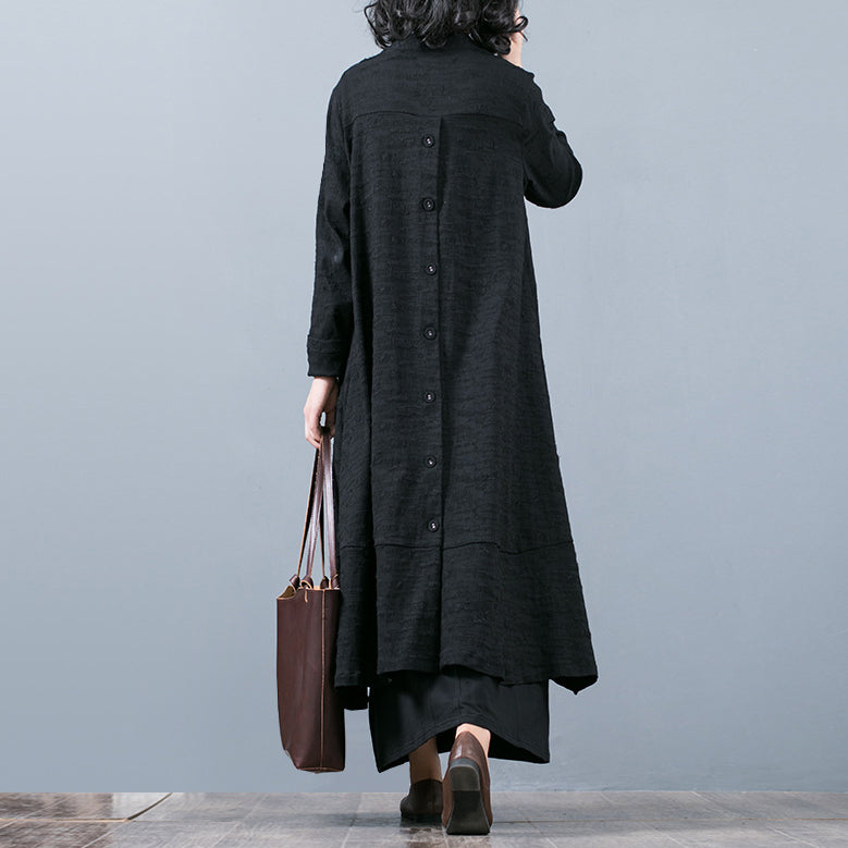 WW | schwarzer Jacquardmäntel oversize baggy großer Saum asymmetrisches Design Outerwear Damen Patchwork Maxi-Mantel