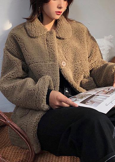WW | Brown Wool Oversized Mid-Length Jackets Winter Coats Lapel Collar