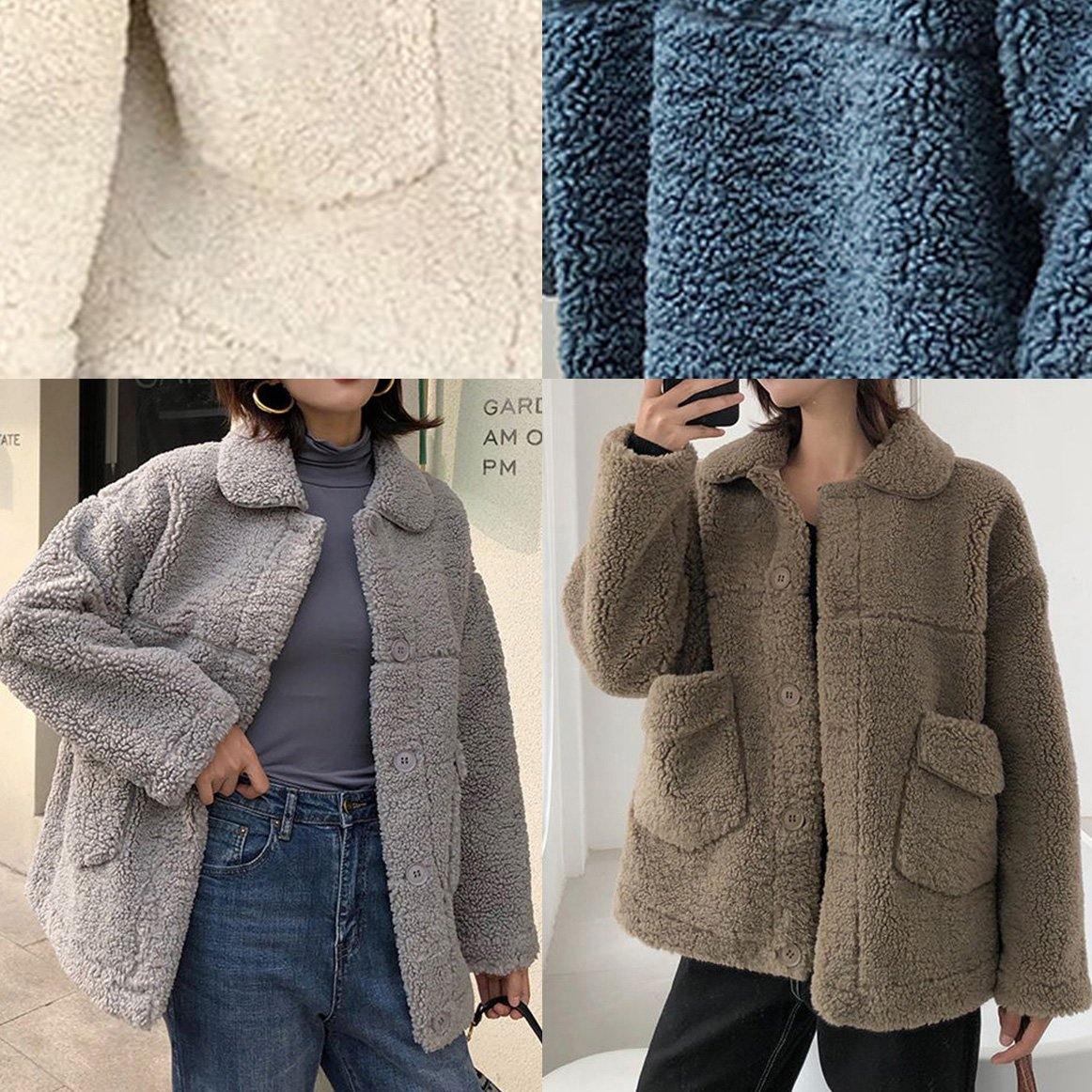 WW | Brown Wool Oversized Mid-Length Jackets Winter Coats Lapel Collar