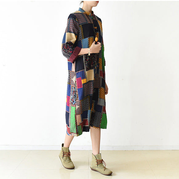WW | Multicolor Patchwork Coat Plus Size O-Neck Cardigans WW | Batwing Sleeve Long Jackets