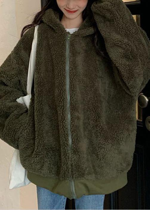 WW | oversized mittellanger Mantel Winteroberbekleidung grün Kapuzenwolle Jacken