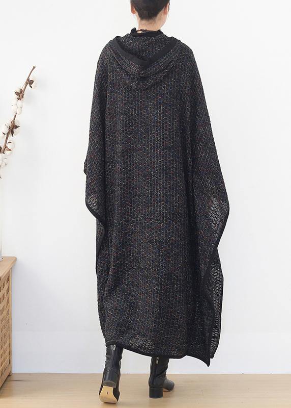 WW | Plus Size Clothing Long Winter Coat Women Black Hooded Large Hem Wool Coats
