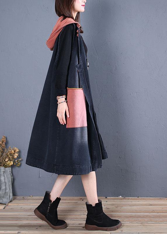 WW | Plus Size Trench Coat Black Patchwork Hooded Sleeveless Jackets