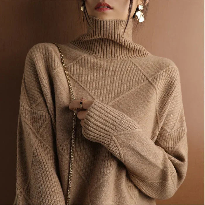 WW | European Style High Collar Diamond Sweater