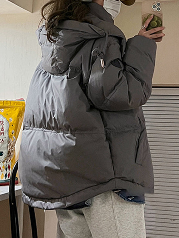 WW | Grey Solid Heart Embellished Hooded Puffer Jacket